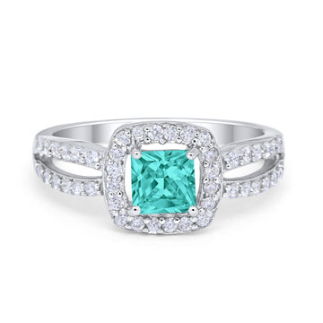 Dazzling Split Shank Engagement Ring Simulated Paraiba Tourmaline CZ 925 Sterling Silver